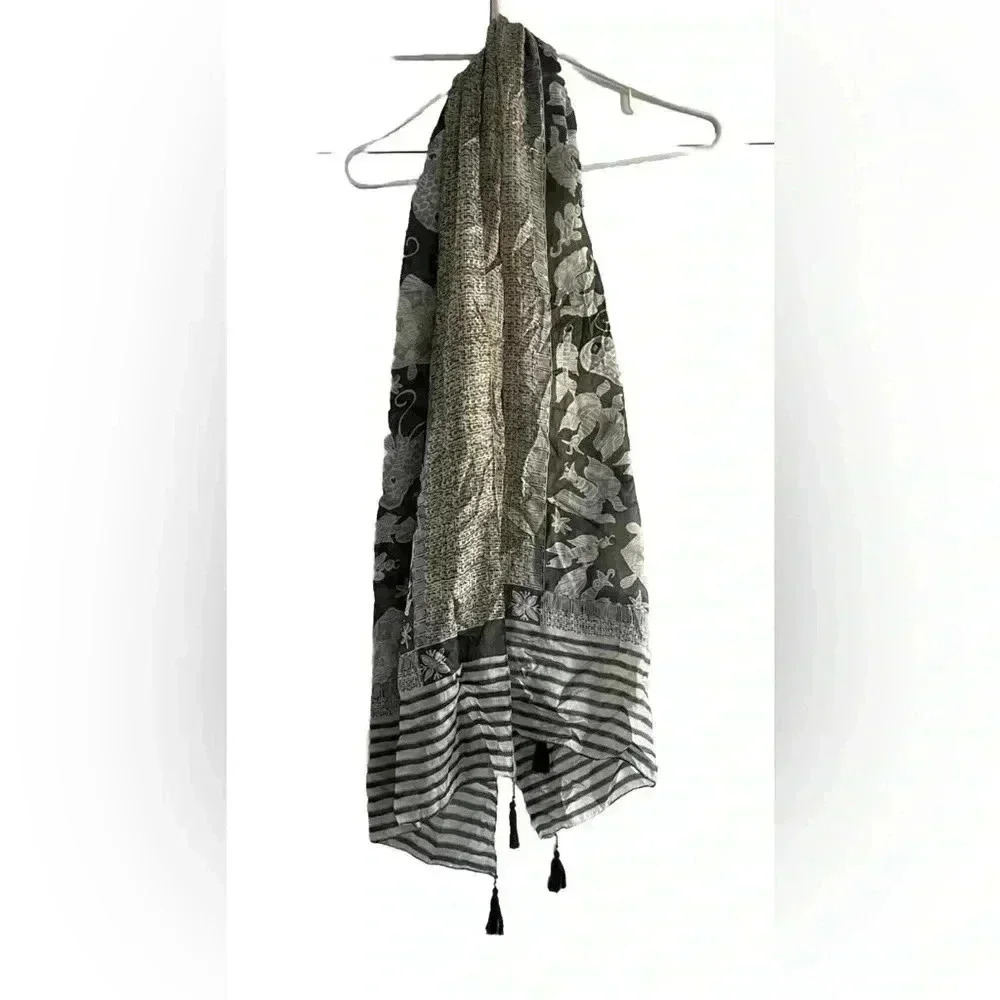 Blue And White Scarf W/tassels, Butterfly, Birds, Soft, Lightweight
